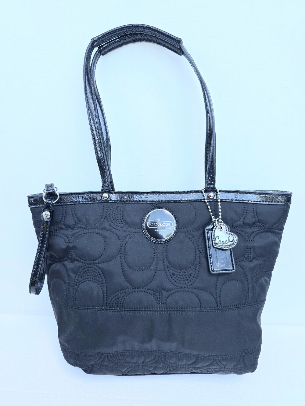 Coach Black Quilted Signature Tote with Charm